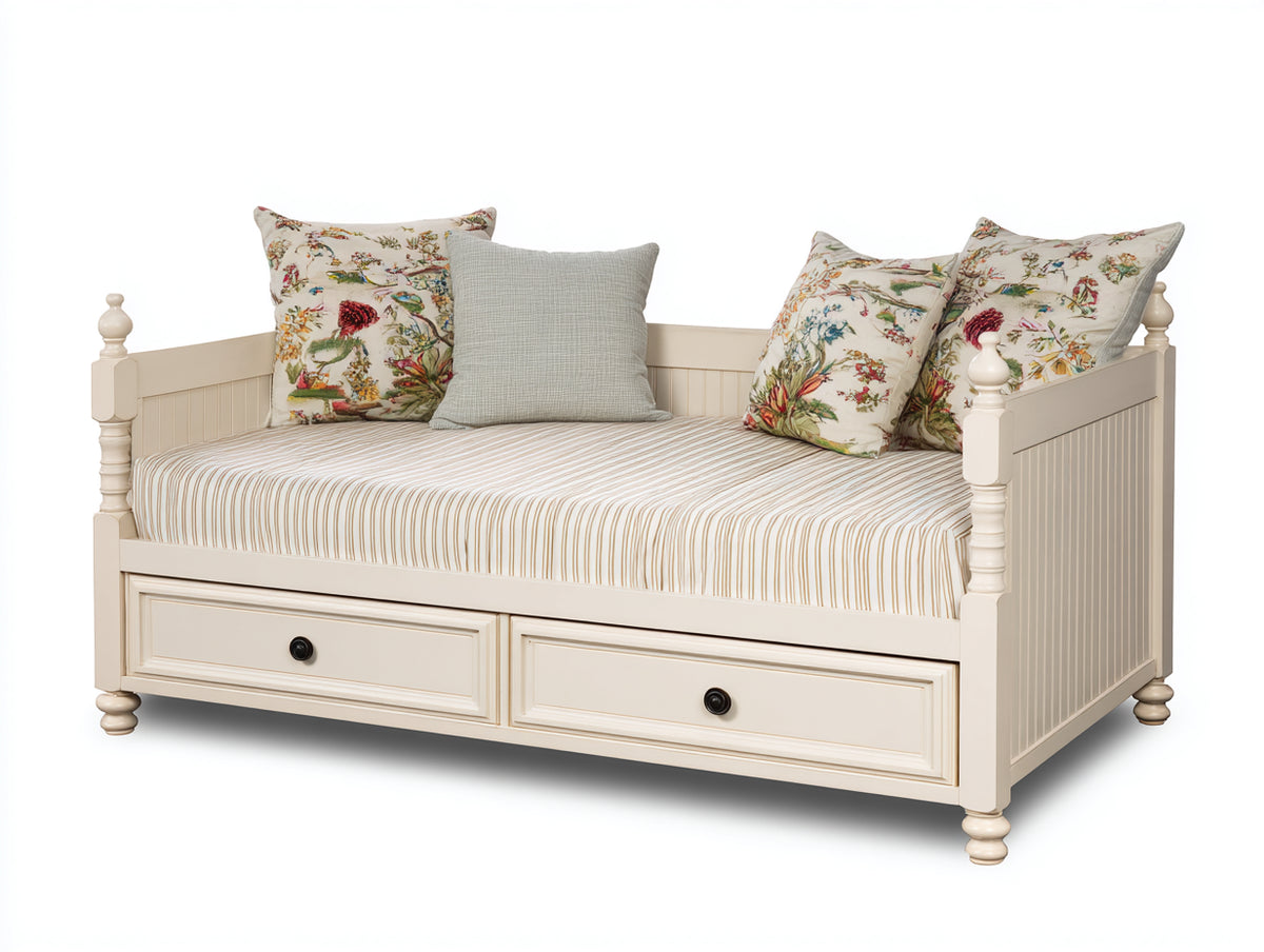 Sofás cama madera 205x100x98 cm - blanco roto - diseño clásico con 2 cajones para dormitorio