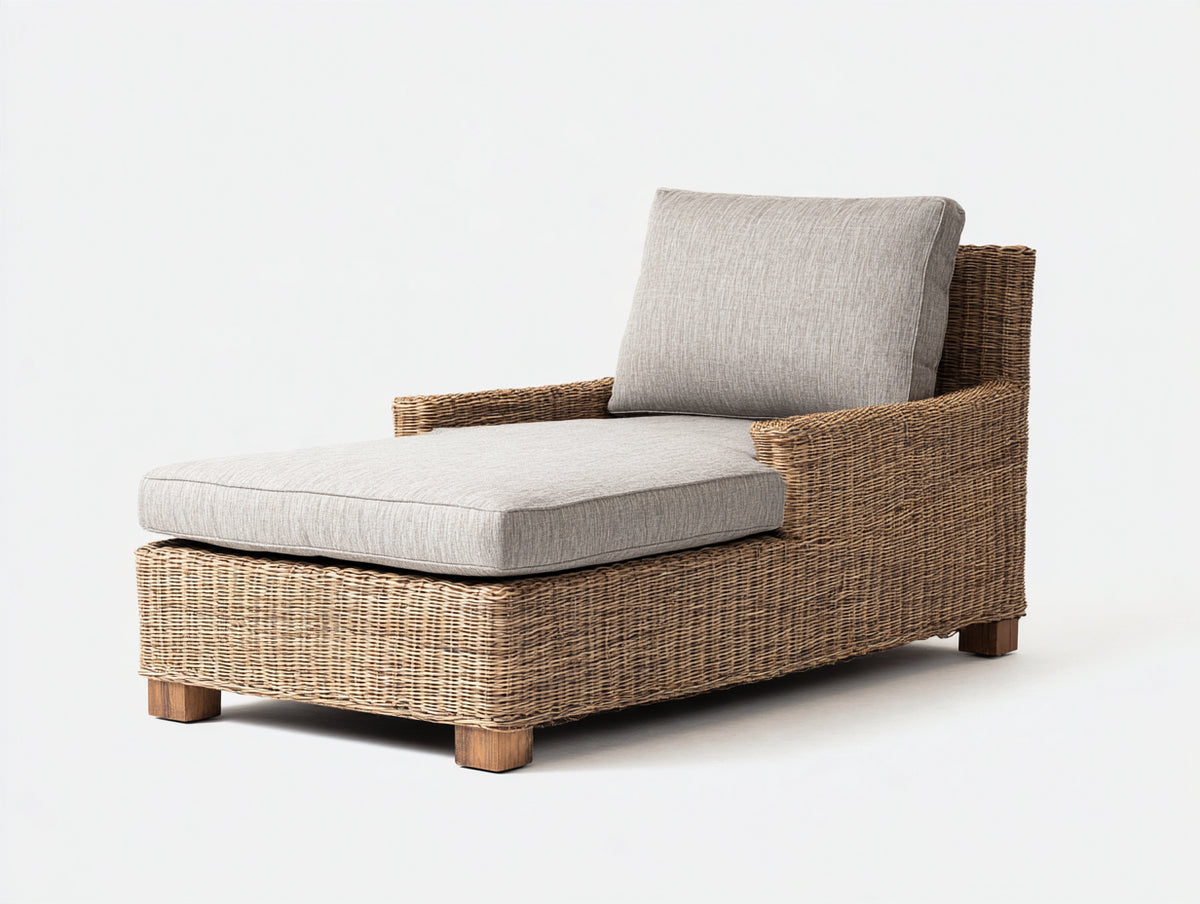 Tumbonas - Estructura de ratán sintético 165 x 78 x 82 cm - Marrón natural con tapizado beige y diseño contemporáneo