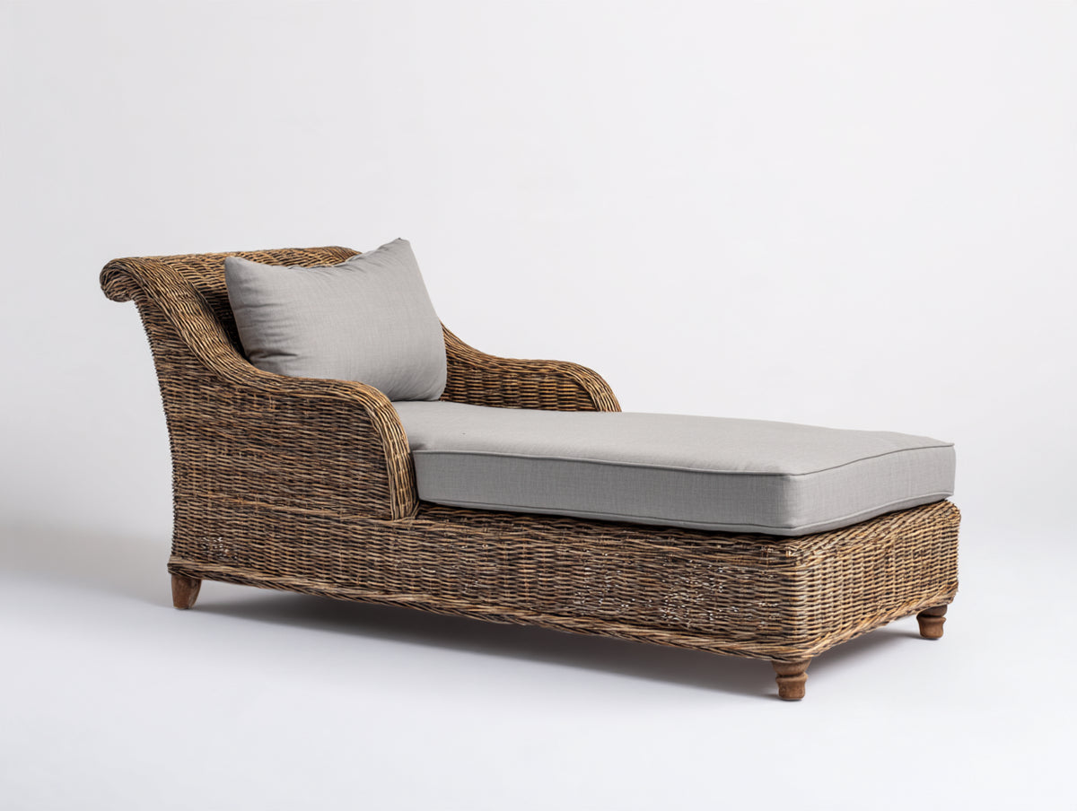 Tumbonas 190x80x88 cm - Ratán trenzado - Natural-Gris claro - Diseño chaise longue con reposabrazos