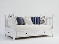 Sofás cama de madera y tela 205x95x92 cm - blanco y beige claro - diseño clásico con 3 cajones