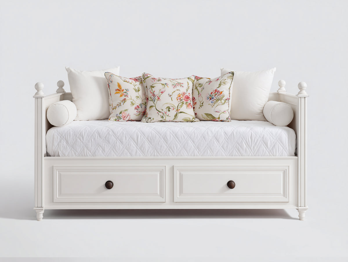 Sofás cama 205x100x95 cm - Madera - Blanco - Diseño tipo diván con dos cajones de almacenamiento