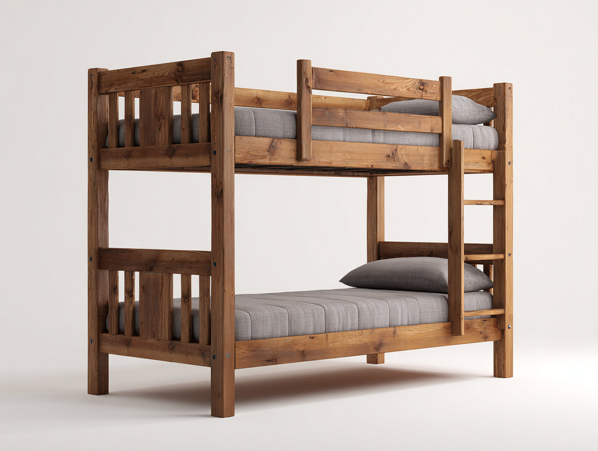 Literas madera 210x105x175 cm - marrón nogal - diseño de dos niveles con escalera para dormitorio