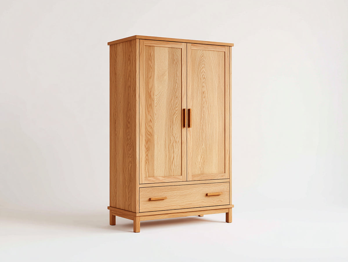 Armarios 110x55x190 cm - Madera - Natural - Dos puertas abatibles y un cajón inferior