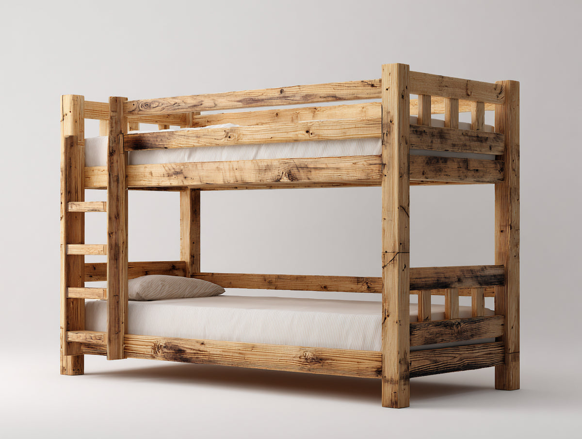 Literas de madera 210x105x170 cm - madera natural - diseño rústico con escalera integrada