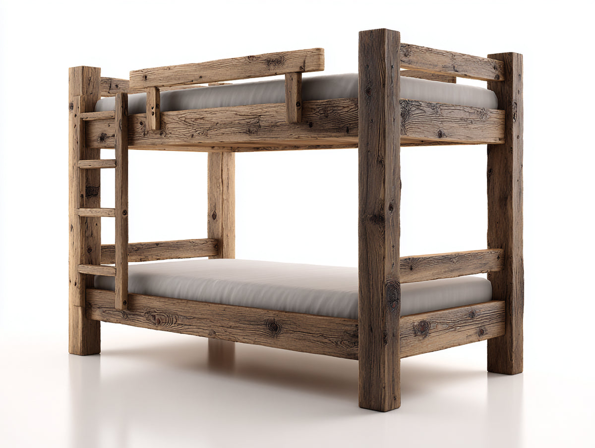 Literas - Estructura efecto madera 205 x 105 x 182 cm - Marrón rústico con escalera integrada y dos niveles