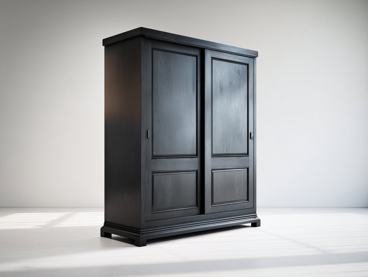 Armarios 150x60x200 cm - Madera - Negro - Dos puertas correderas y diseño clásico