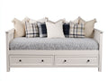Sofás cama - Estructura blanca 190 x 90 x 91 cm - Tapizado textil gris y blanco con 2 cajones y diseño clásico