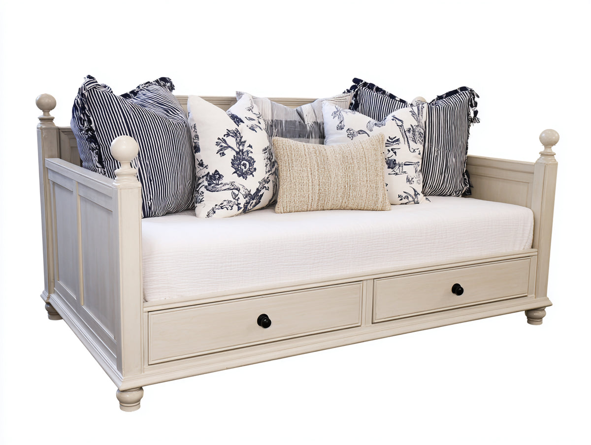 Sofás cama 205x100x95 cm - Madera - Blanco roto - Diseño tipo diván con dos cajones de almacenamiento
