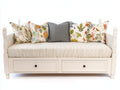 Sofás cama de madera y tela 205x95x90 cm - blanco roto y beige - diseño clásico con 2 cajones