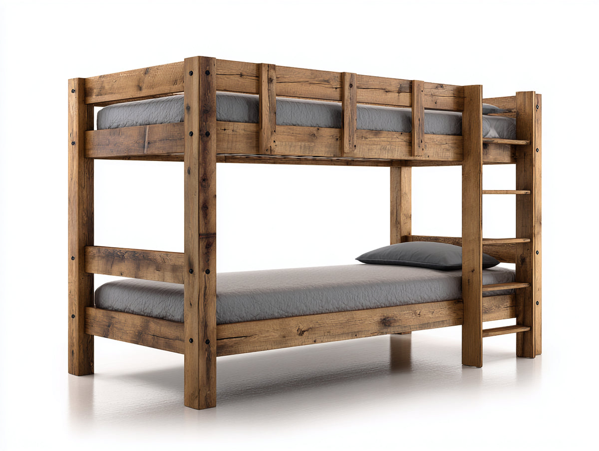 Literas de madera 210x105x175 cm - marrón natural - diseño rústico con escalera integrada