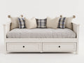 Sofás cama de madera y tela 205x95x90 cm - blanco envejecido y gris claro - diseño clásico con 2 cajones