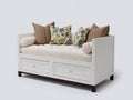 Sofás cama - Tapizado textil y estructura blanca 180 x 85 x 88 cm - Blanco crema con 2 cajones y diseño clásico