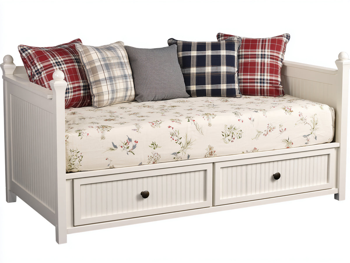 Sofás cama 205x100x95 cm - Madera - Blanco - Diseño tipo diván con dos cajones de almacenamiento
