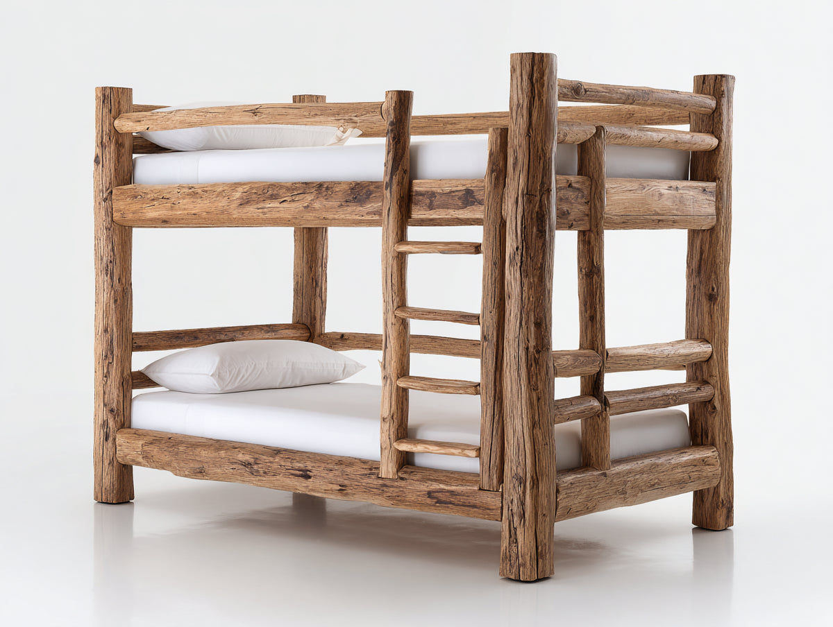 Literas de madera maciza 210x105x175 cm - marrón natural - diseño rústico con escalera integrada