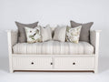 Sofás cama - Estructura blanca 190 x 90 x 92 cm - Tapizado textil beige y blanco con 2 cajones y diseño clásico