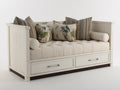 Sofás cama de madera y tela 210x95x90 cm - blanco roto y beige - diseño clásico con 2 cajones