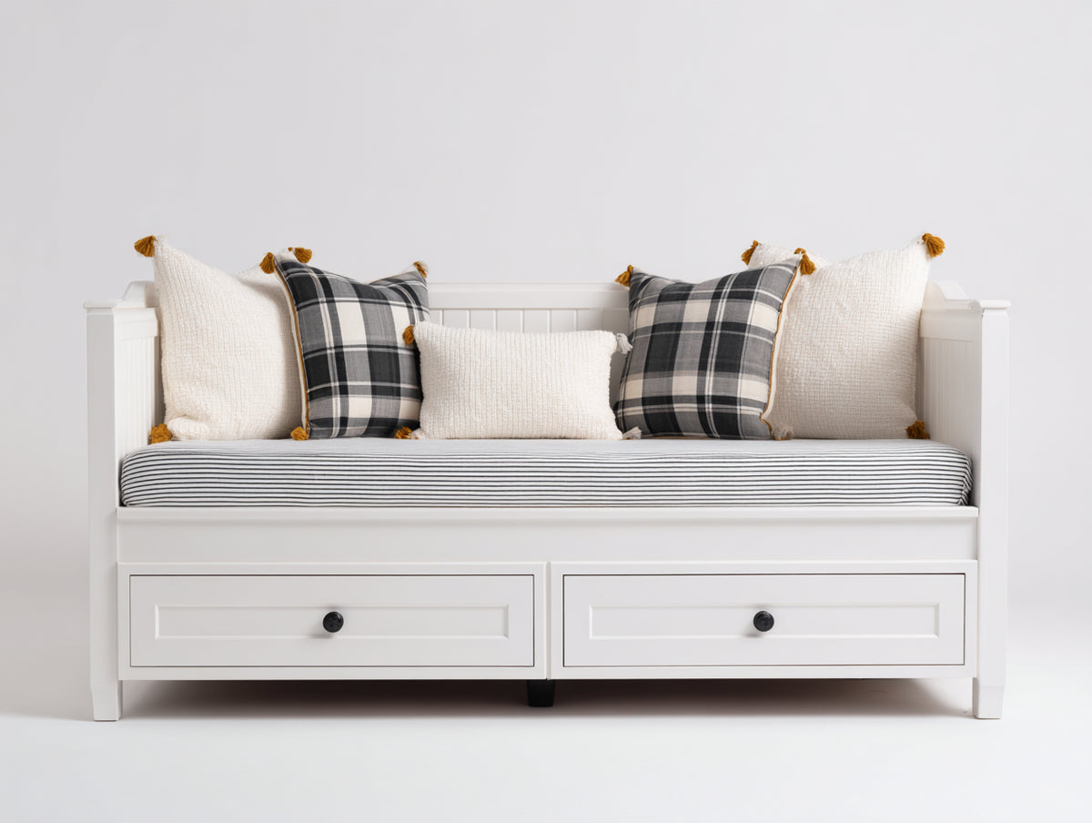 Sofás cama madera 200x95x92 cm - blanco - diseño clásico con 2 cajones para dormitorio