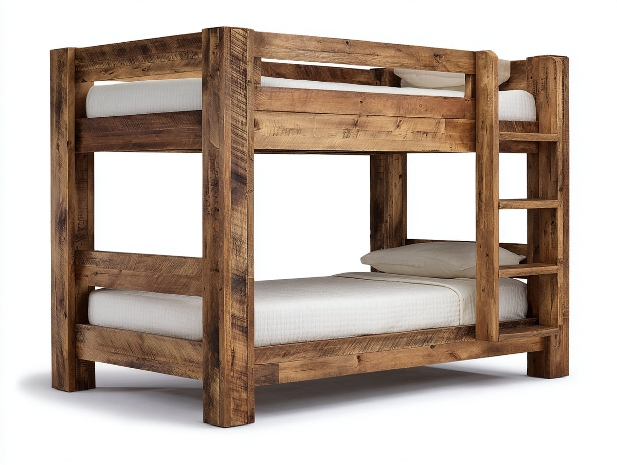 Literas madera 210x105x175 cm - marrón rústico - diseño de dos niveles con escalera para dormitorio