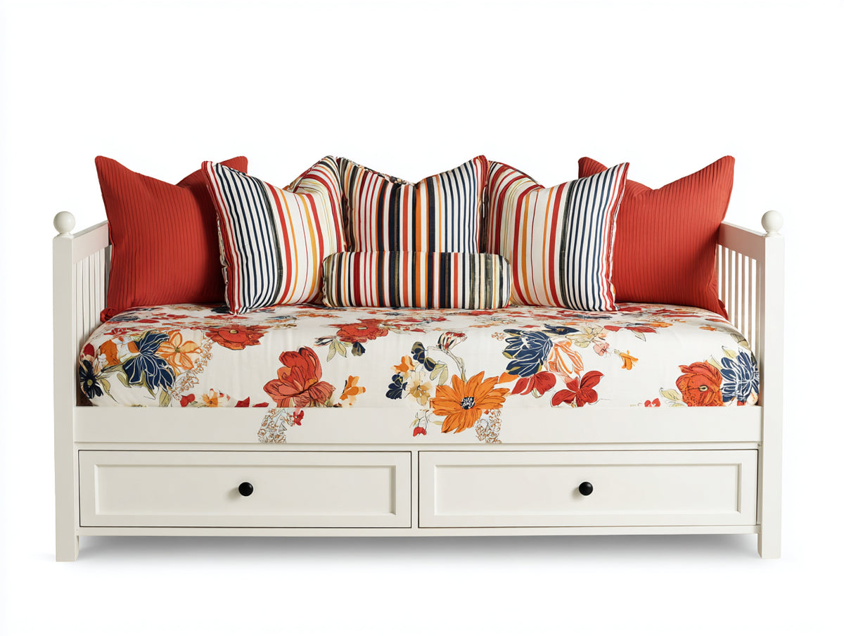 Sofás cama madera 200x95x94 cm - blanco roto - diseño clásico con 2 cajones para dormitorio
