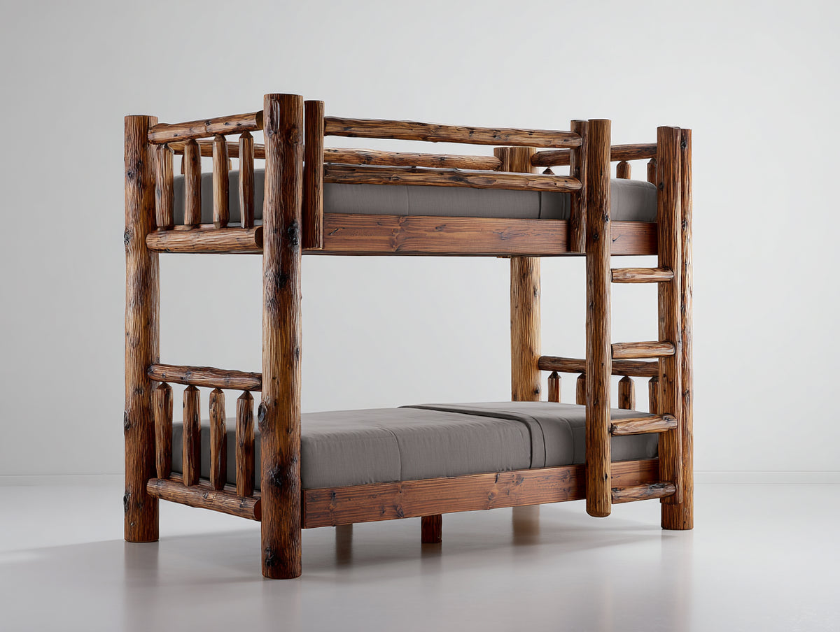 Literas 210x105x185 cm - Madera - Marrón - Dos camas individuales con escalera lateral y diseño rústico