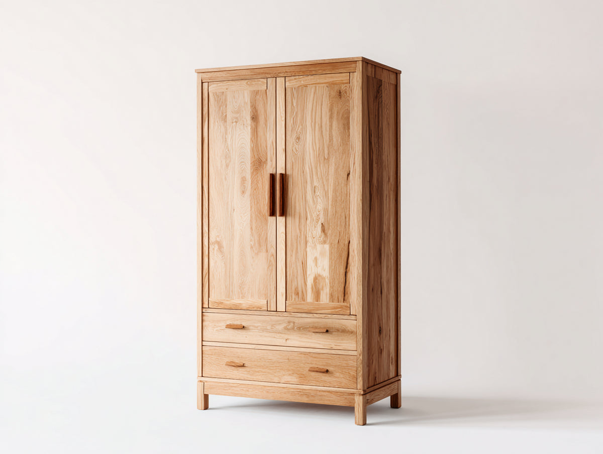 Armarios de madera 95x55x190 cm - madera natural - 2 puertas y 2 cajones de estilo clásico