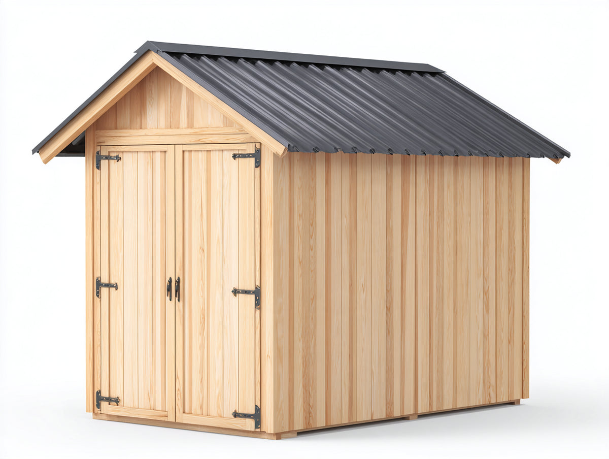 Casetas de jardín - Estructura efecto madera 220 x 180 x 220 cm - Madera natural con doble puerta y cubierta a dos aguas