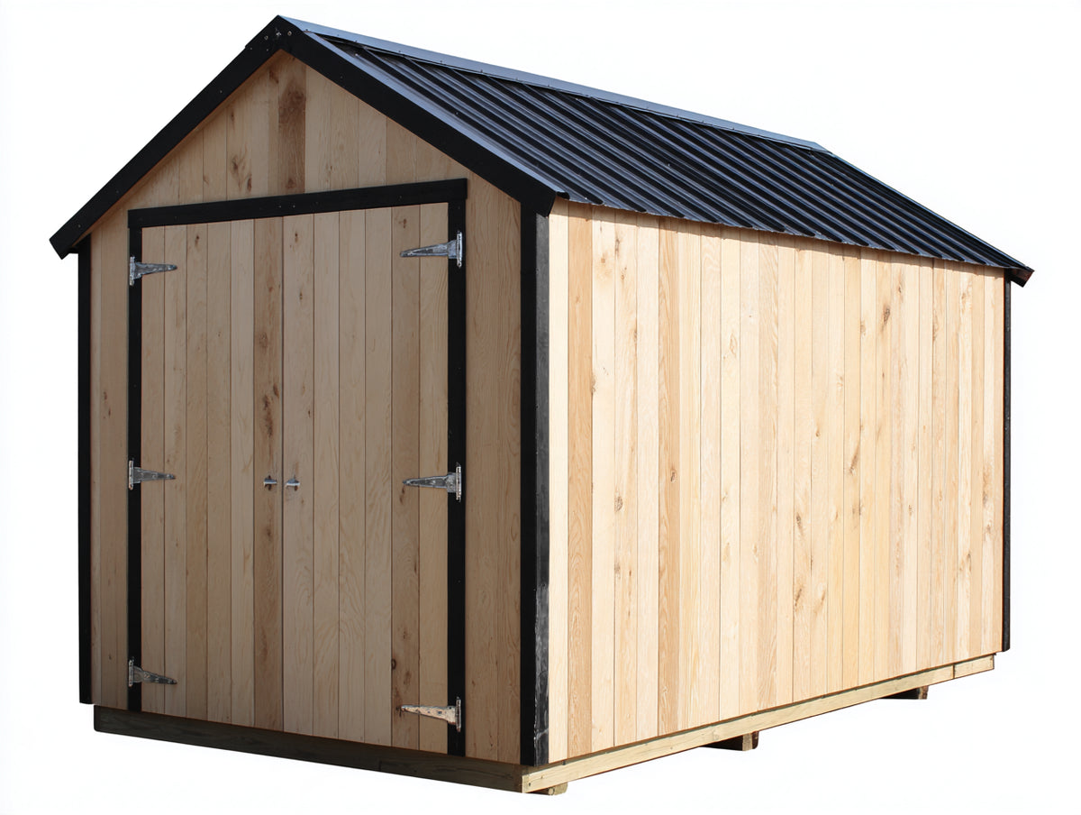 Casetas de jardín de madera 240x180x220 cm - natural-negro - tejado metálico a dos aguas para almacenamiento